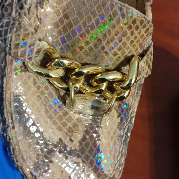 Stuart Weitzman python print 7.5 holographic overlay tan & brown flats - Picture 10 of 17